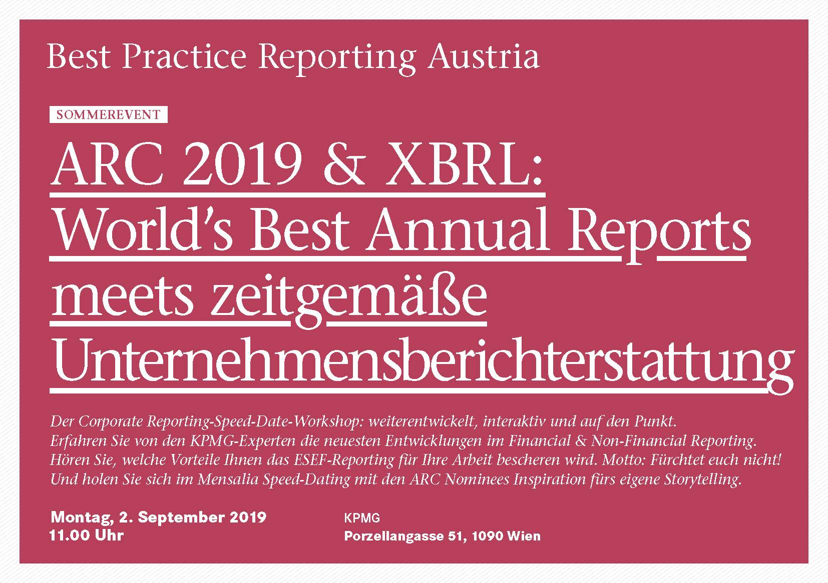 BPRA Veranstaltung ARC 2019 & XBRL: World`s Best Annual Reports meets zeitgemäße Unternehmensberichterstattung