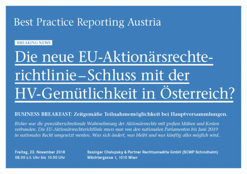 BPRA Webinar Die neue EU-Aktionärsrechterichtlinie – Schluss mit der HV-Gemütlichkeit in Österreich? 